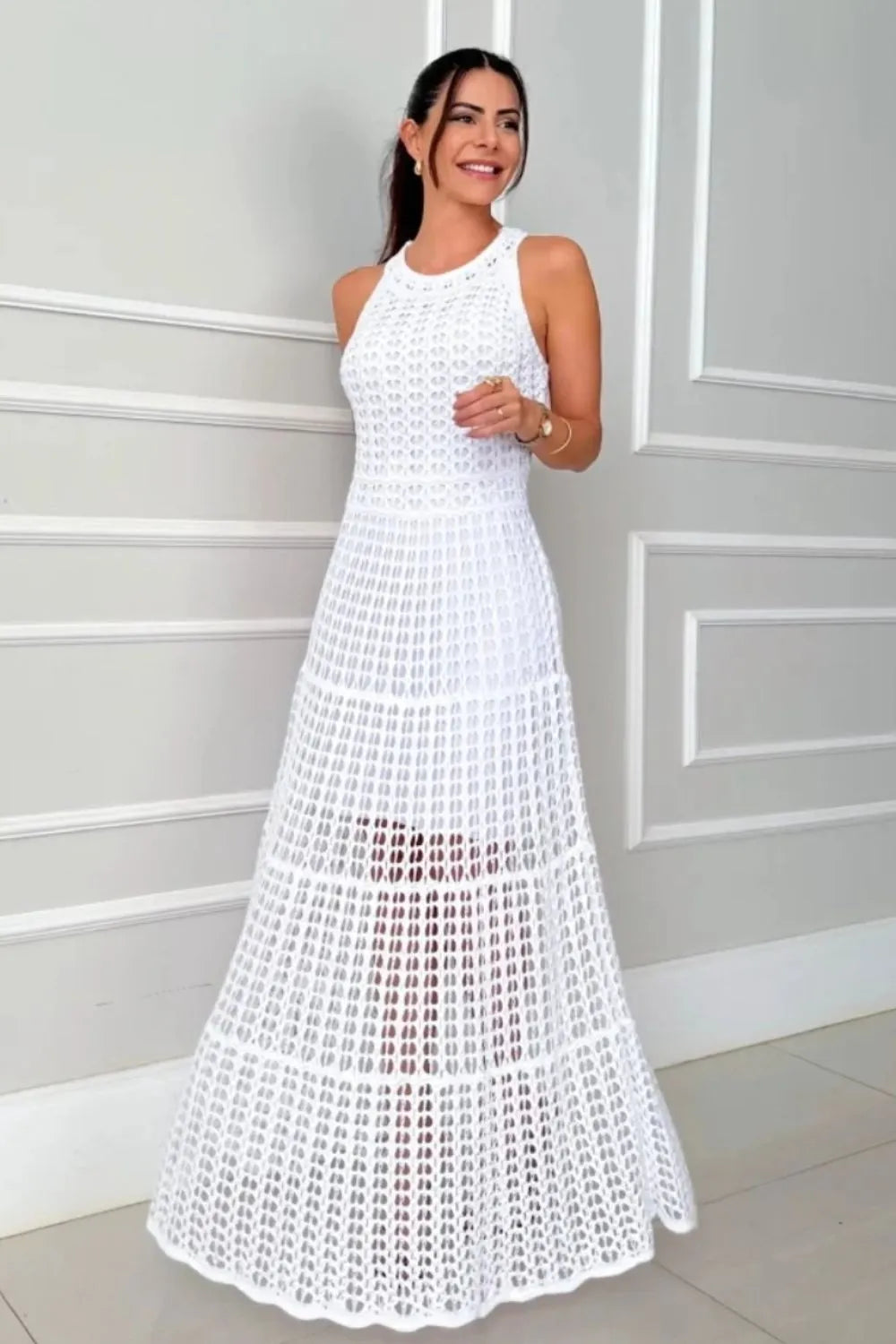 Hollowed-Out Sleeveless Maxi Dress view 7 - Shopiebay