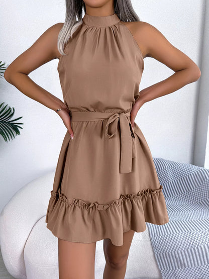 Halter Neck Ruffle Hem A-Line Dress view 9 - Shopiebay
