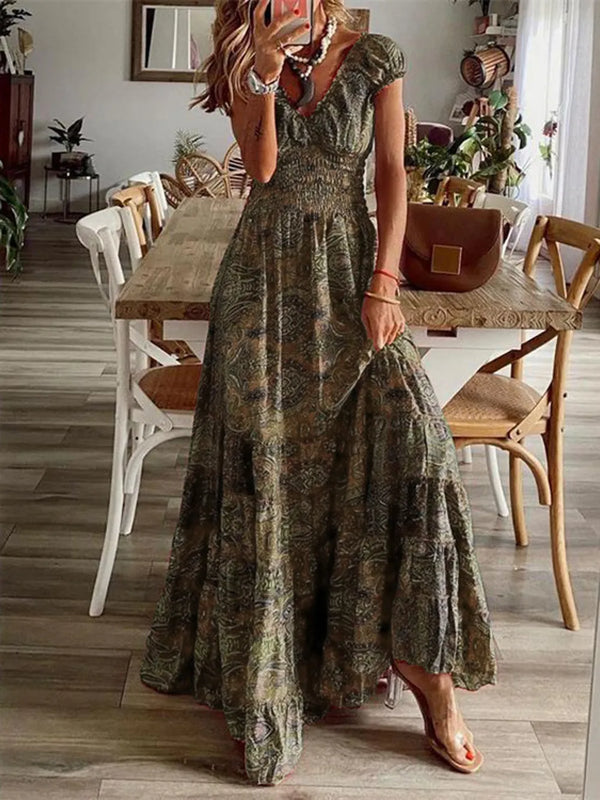 Smocked Printed V-Neck Short Sleeve Dress - product image 18