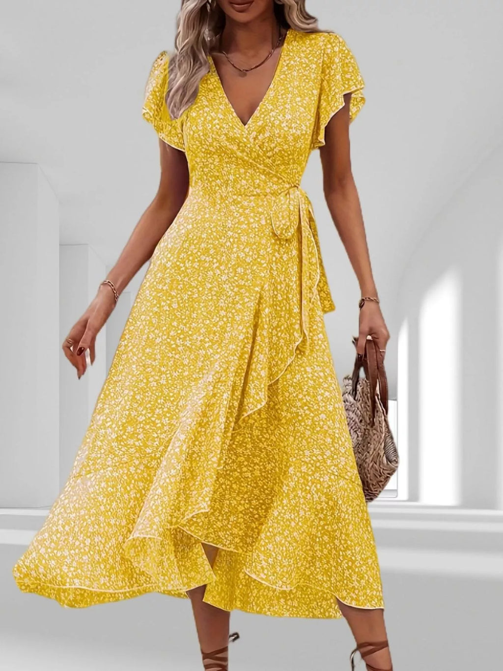 Floral Print Ruffle Hem Wrap Midi Dress - product image 17