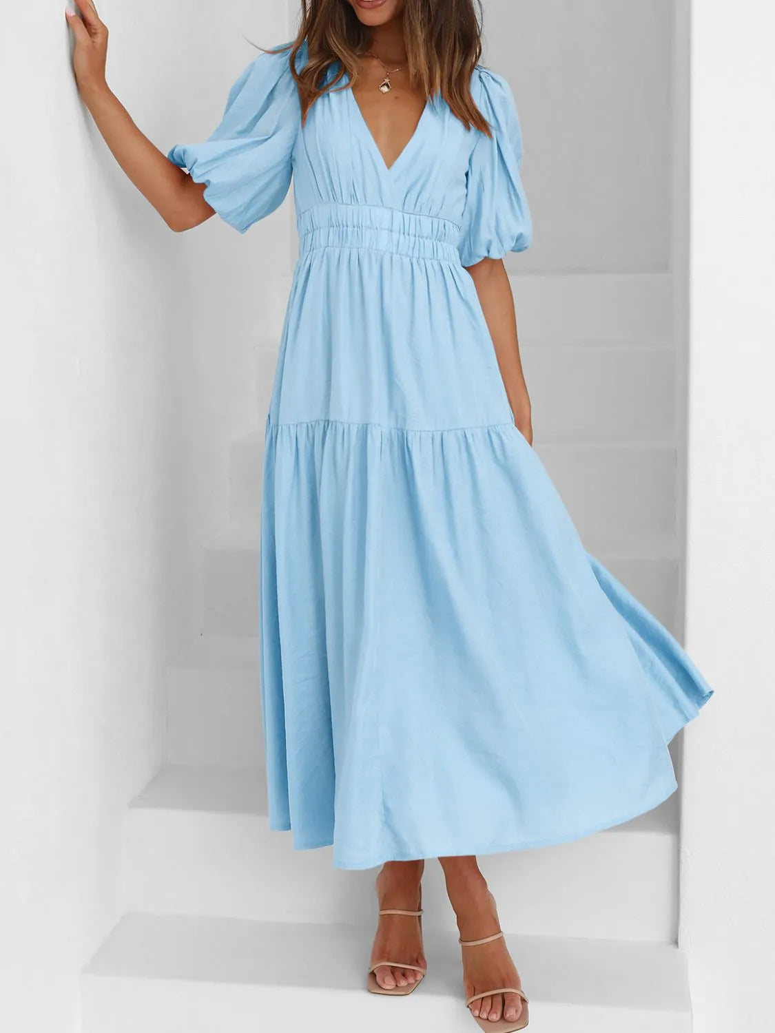 V-Neck Puff Sleeve Midi Dress Main image