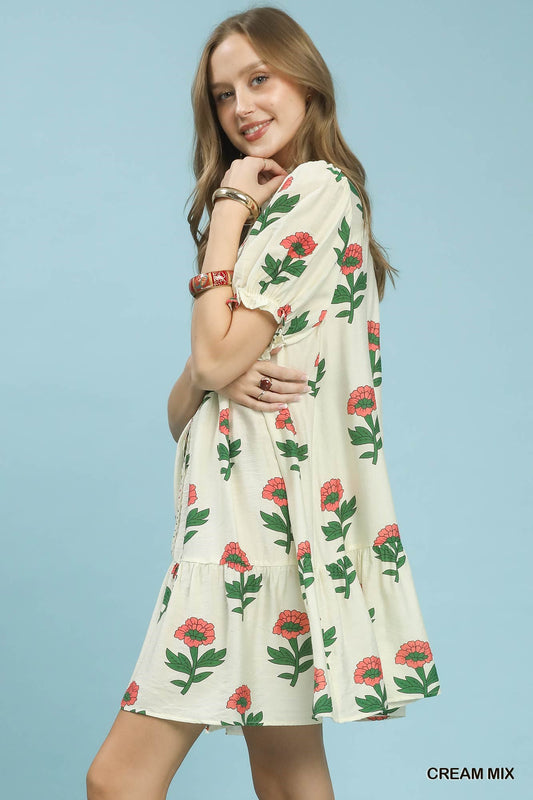Umgee Floral Print Babydoll Dress view 2 - Shopiebay