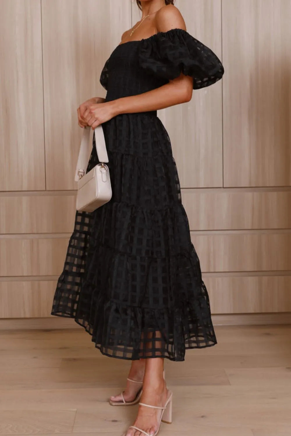 Off Shoulder Short Puff Sleeve Midi Dress - product image 22