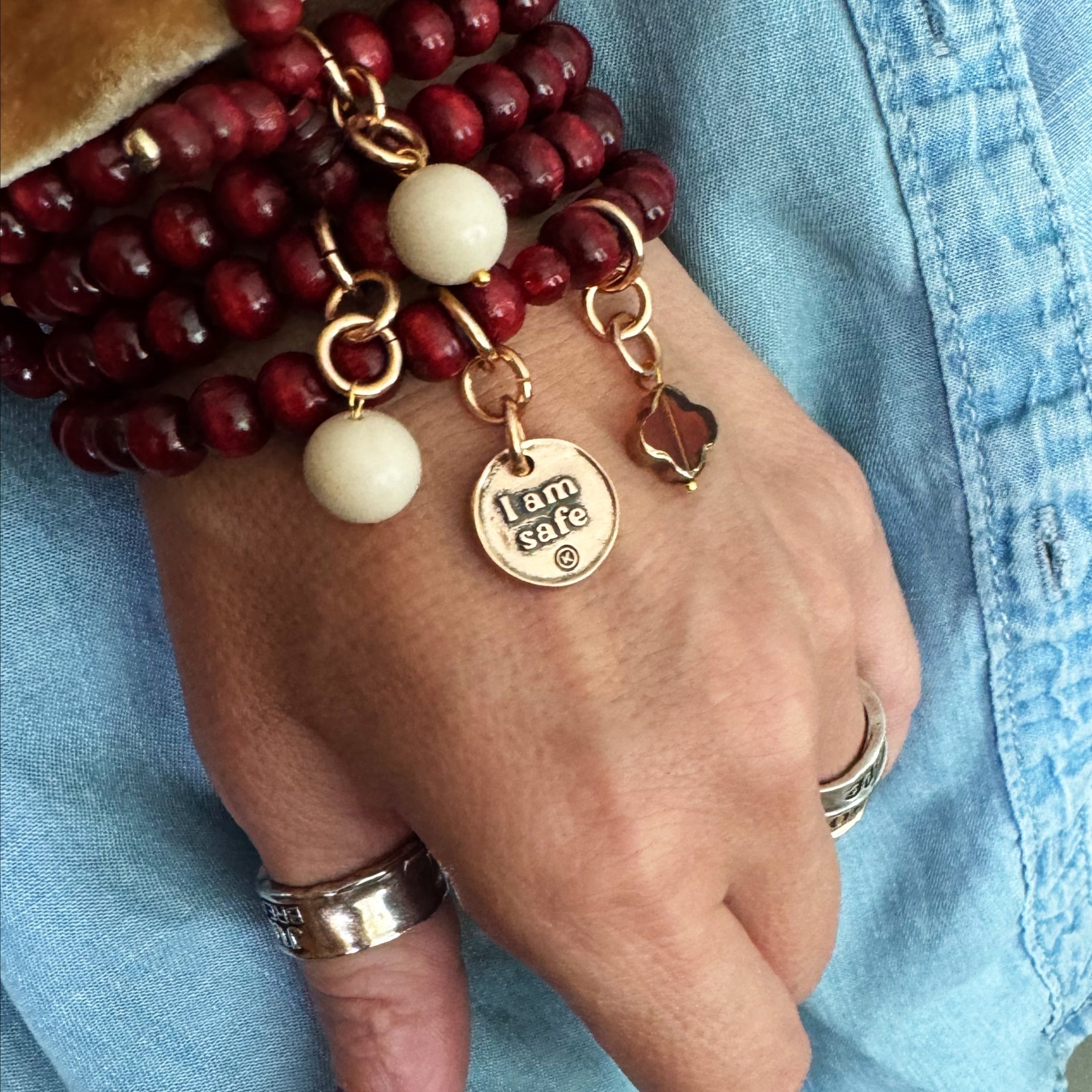I Am Safe Heart Wood Boho Wrap Bracelet/Necklace Secondary image