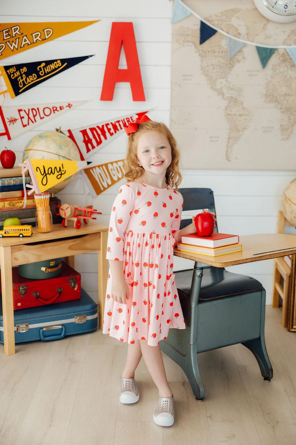 Mila & Rose Apple a Day Dress & Skegging Set – An Apple a Day 3/4 Sleeve Pocket Twirl Dress Main image