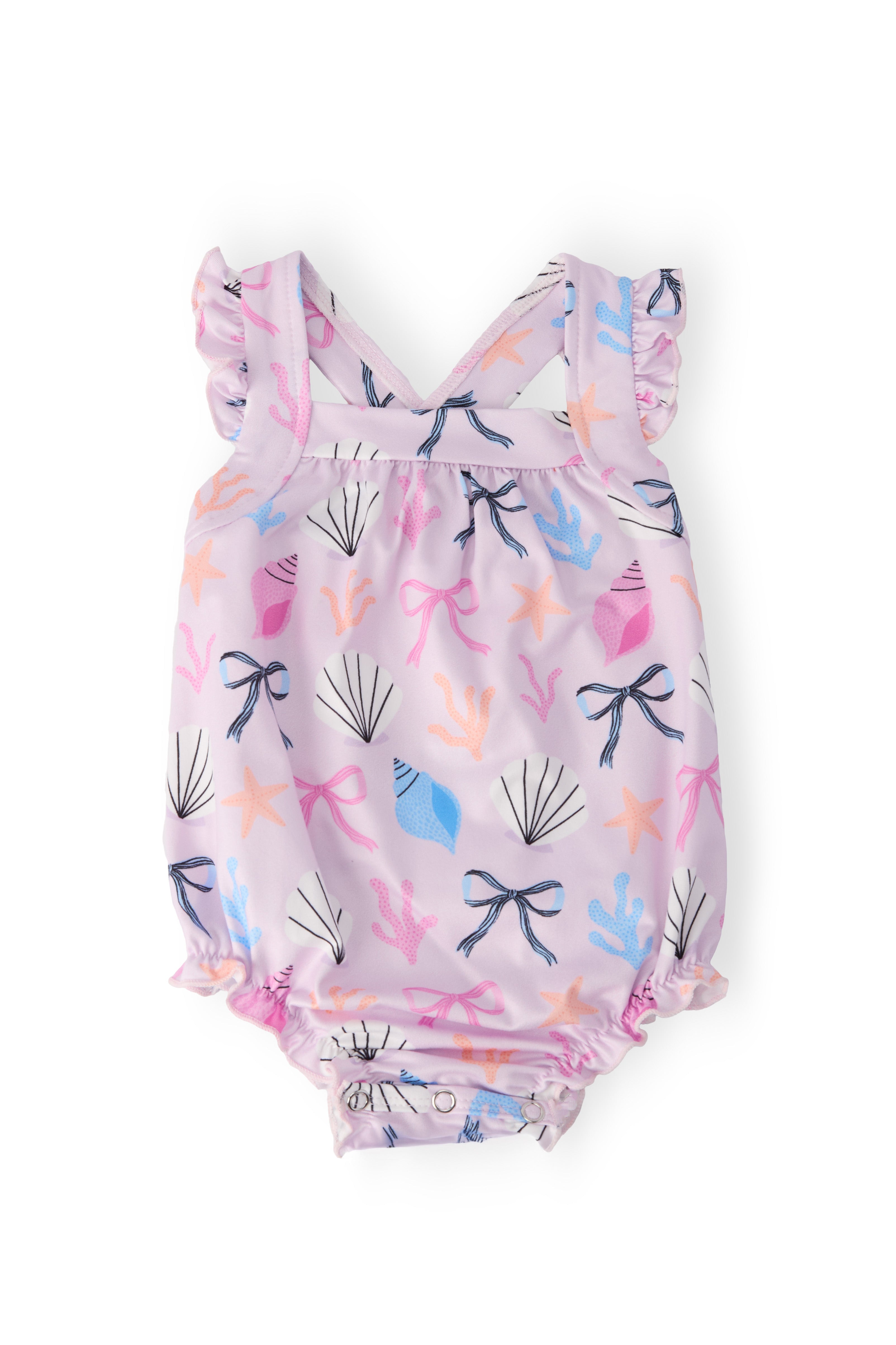 Beachside Bows Ruffle Cross Back Romper Main image