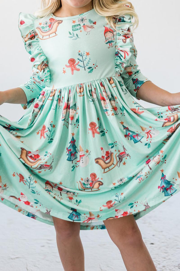 Believe in Your Elf 3/4 Sleeve Ruffle Twirl Dress