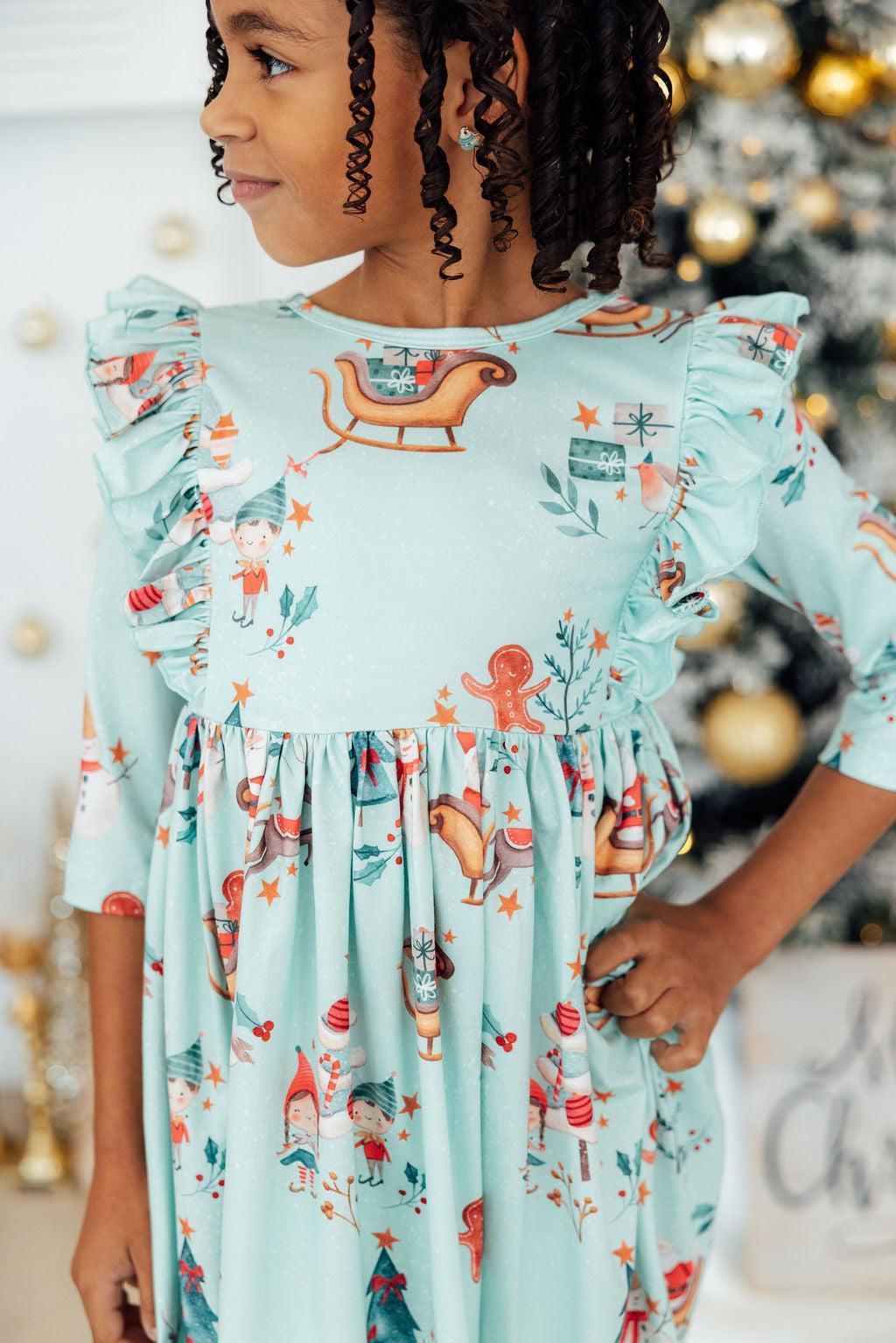 Believe in Your Elf 3/4 Sleeve Ruffle Twirl Dress Main image