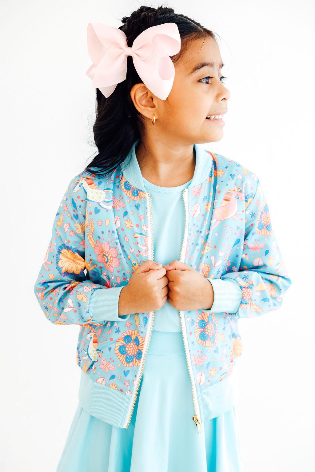 SALE Blue Retro Unicorns Satin Jacket Secondary image