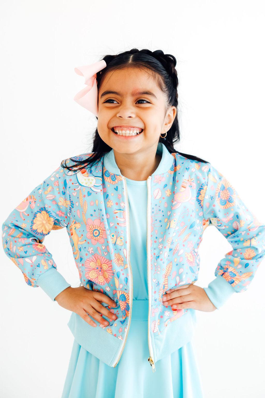 SALE Blue Retro Unicorns Satin Jacket Main image