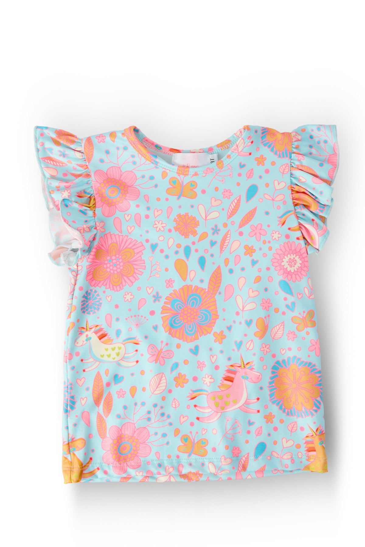 SALE Blue Retro Unicorns S/S Ruffle Tee Main image