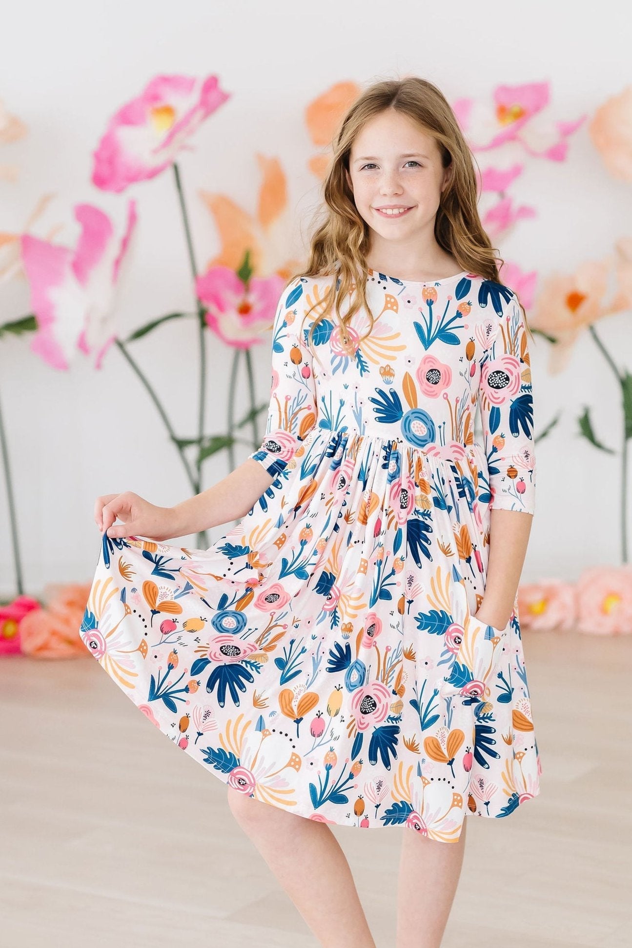 Blush Peony 3/4 Sleeve Pocket Twirl Dress Secondary image