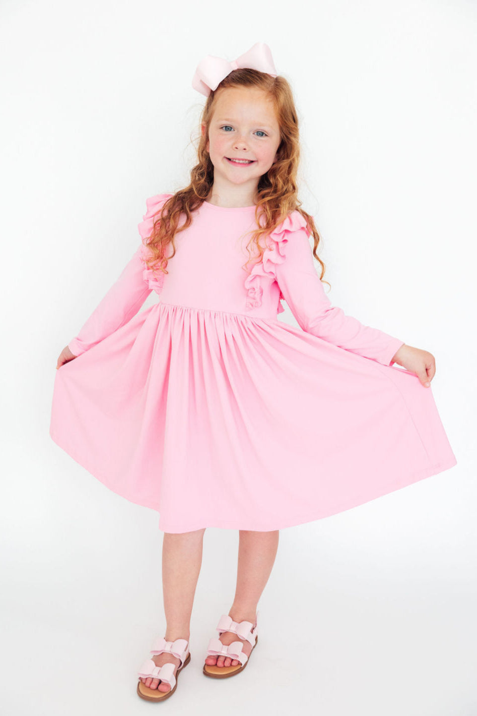 Bubblegum Pink L/S Ruffle Twirl Dress Main image