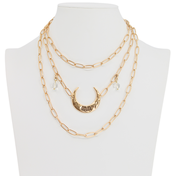 Light Crescent Moon Long Chain Necklace