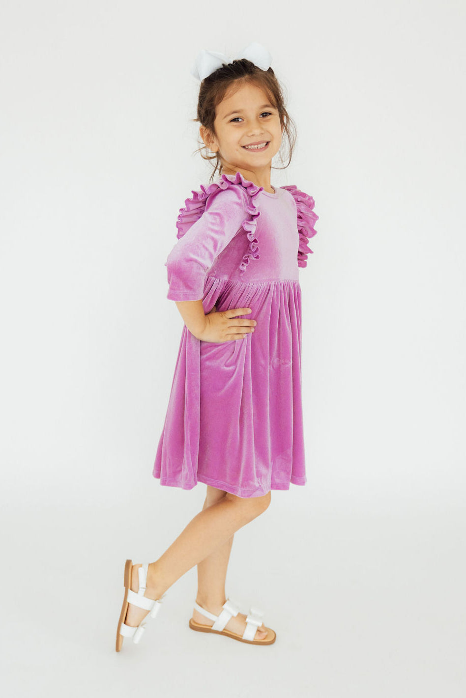 Carnation Pink Velvet Ruffle Twirl Dress Secondary image
