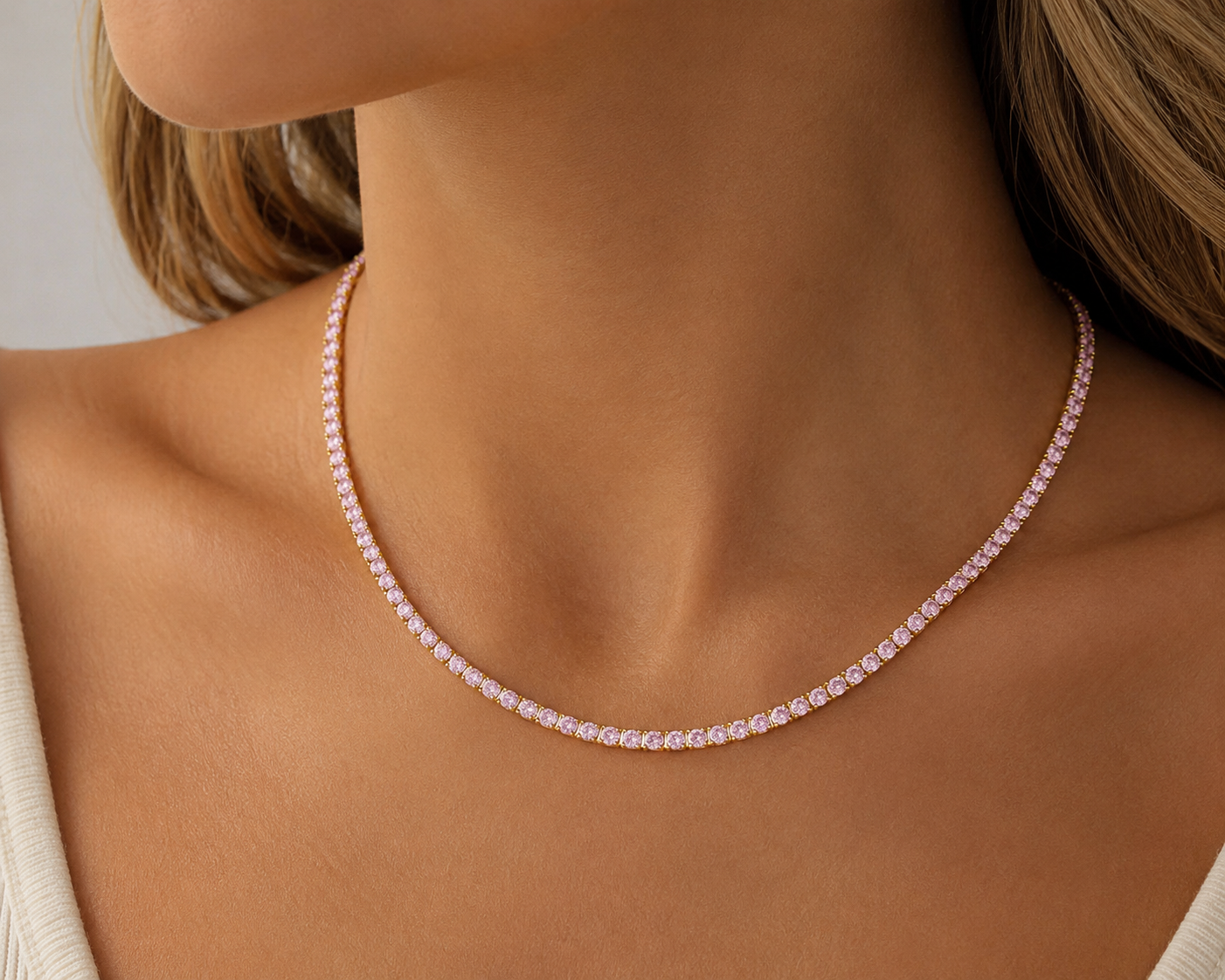 Karla Tennis Necklace Light Pink Secondary image