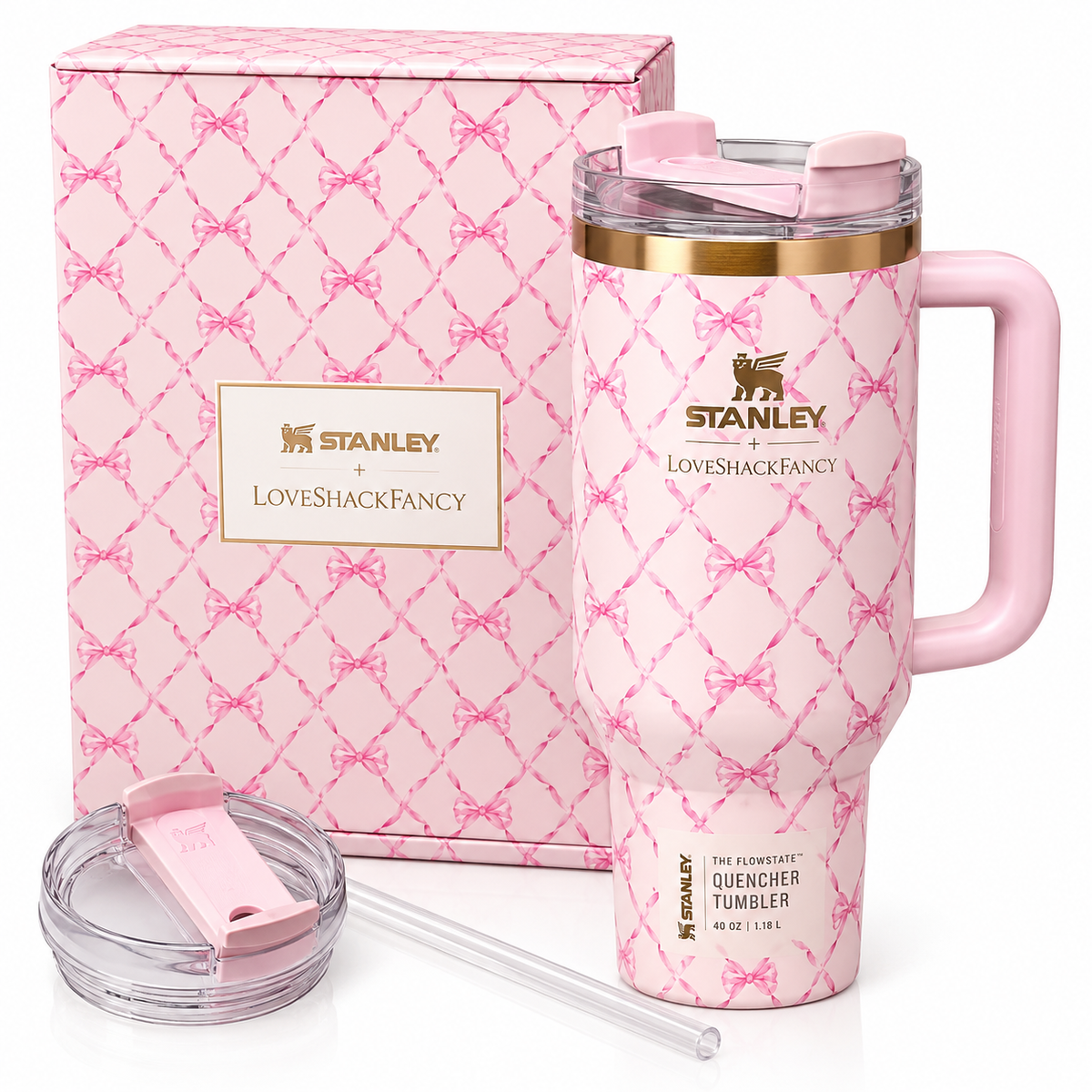 Stanley x LoveShackFancy 40oz pink floral Quencher tumbler with gift box Main image