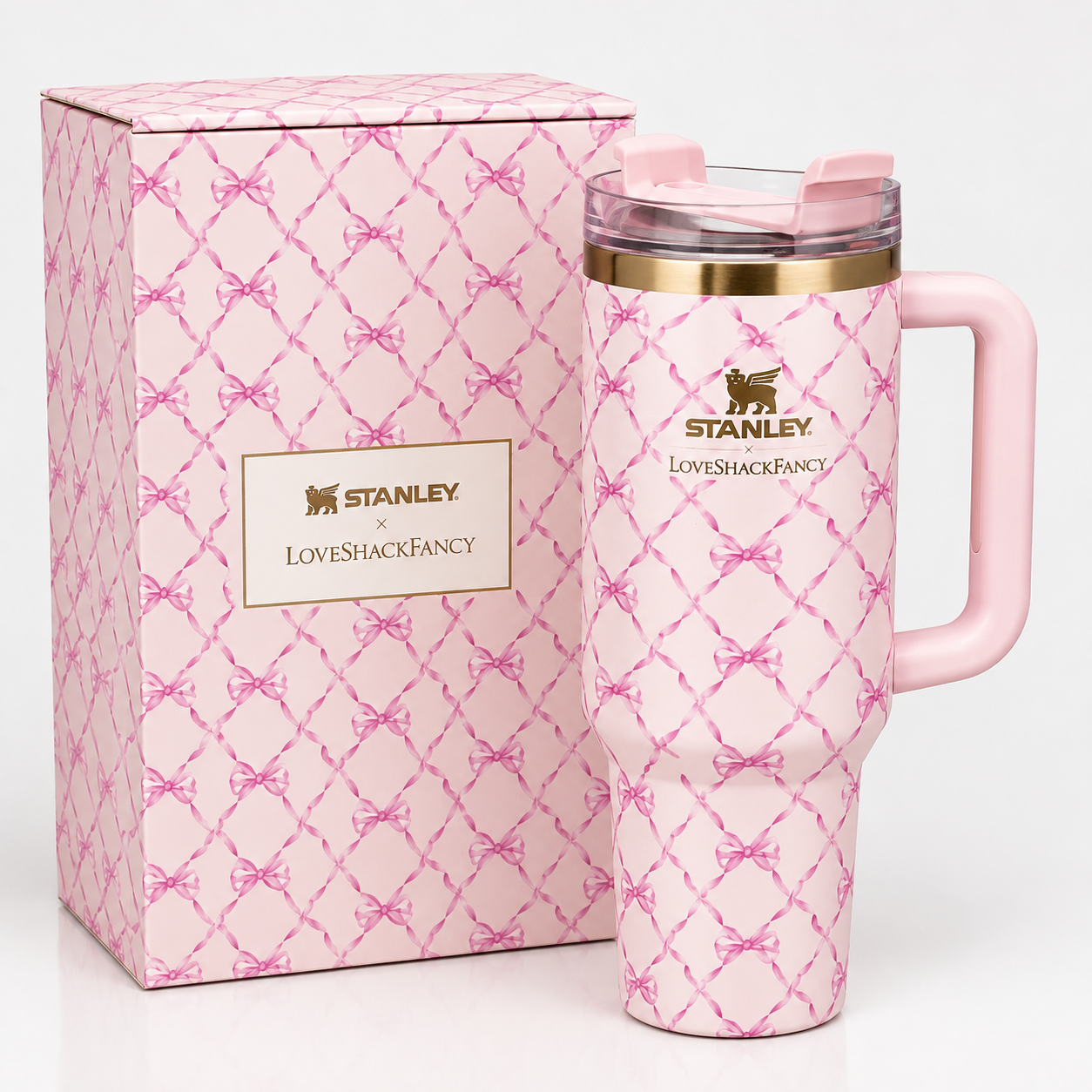 Stanley x LoveShackFancy Quencher H2.0 FlowState Tumbler 40oz | Pink Floral Bow Design Secondary image
