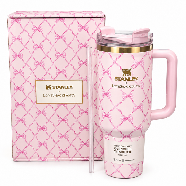 Stanley x LoveShackFancy Quencher H2.0 FlowState Tumbler 40oz | Pink Floral Bow Design