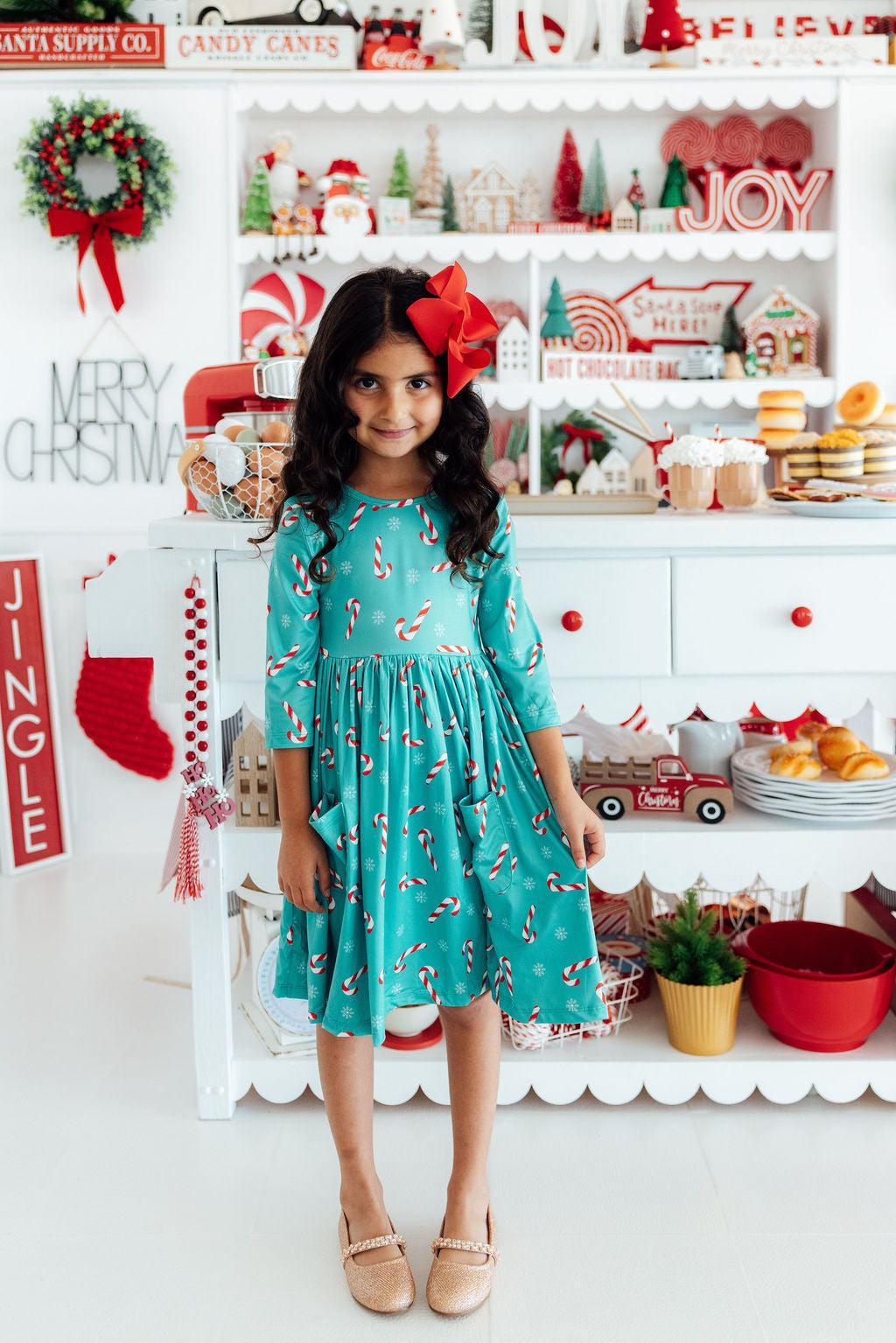 Christmas Candy 3/4 Sleeve Pocket Twirl Dress Secondary image