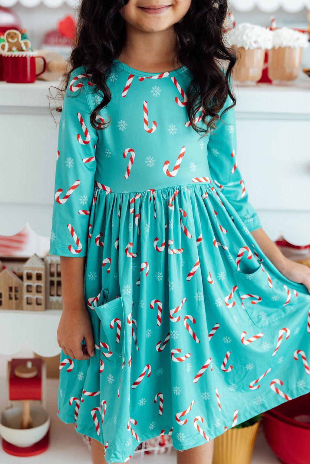 Christmas Candy 3/4 Sleeve Pocket Twirl Dress Main image