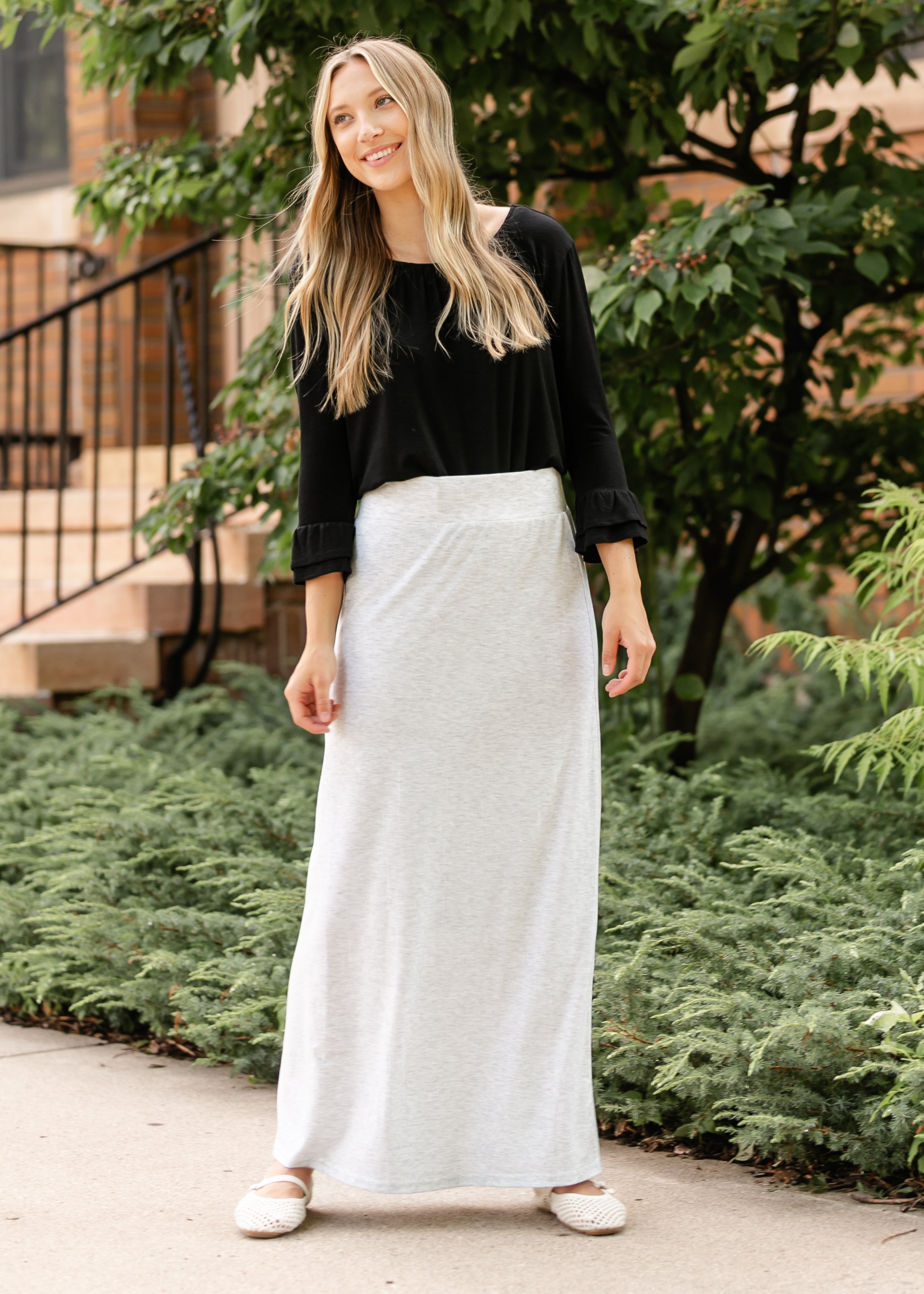 Clarise Heather Gray Premium Knit Maxi Skirt Secondary image