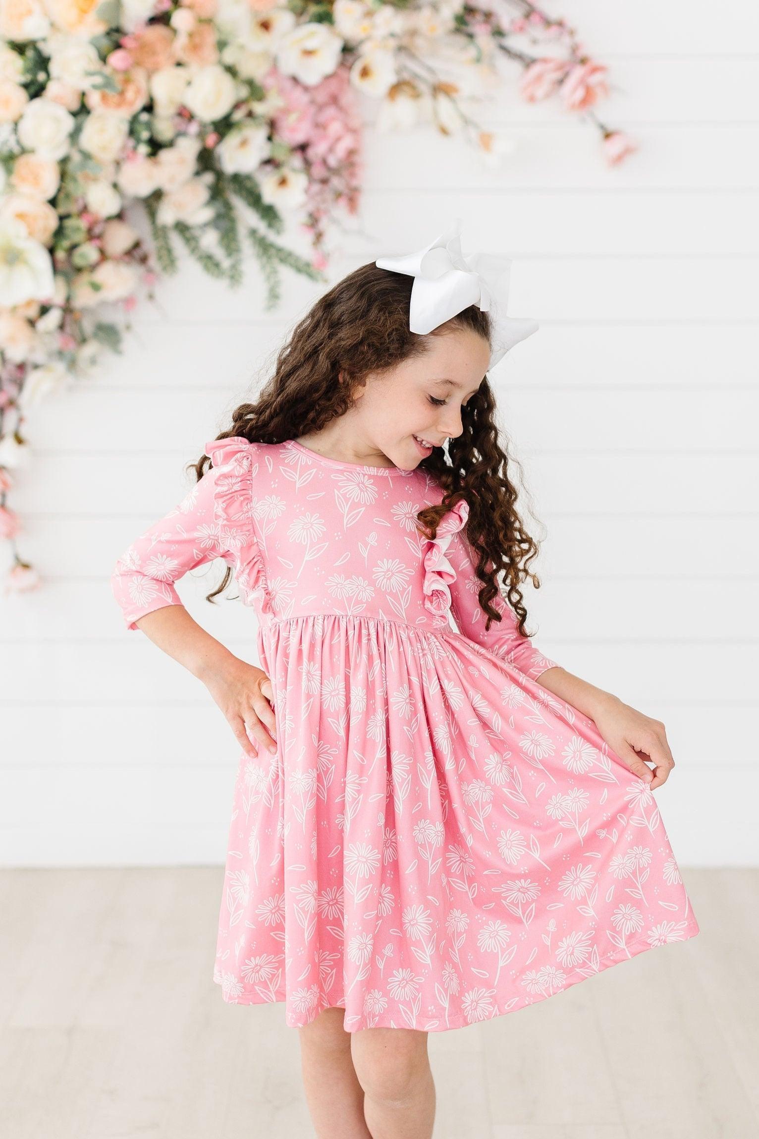 Dahlia Doodles 3/4 Sleeve Ruffle Twirl Dress Main image
