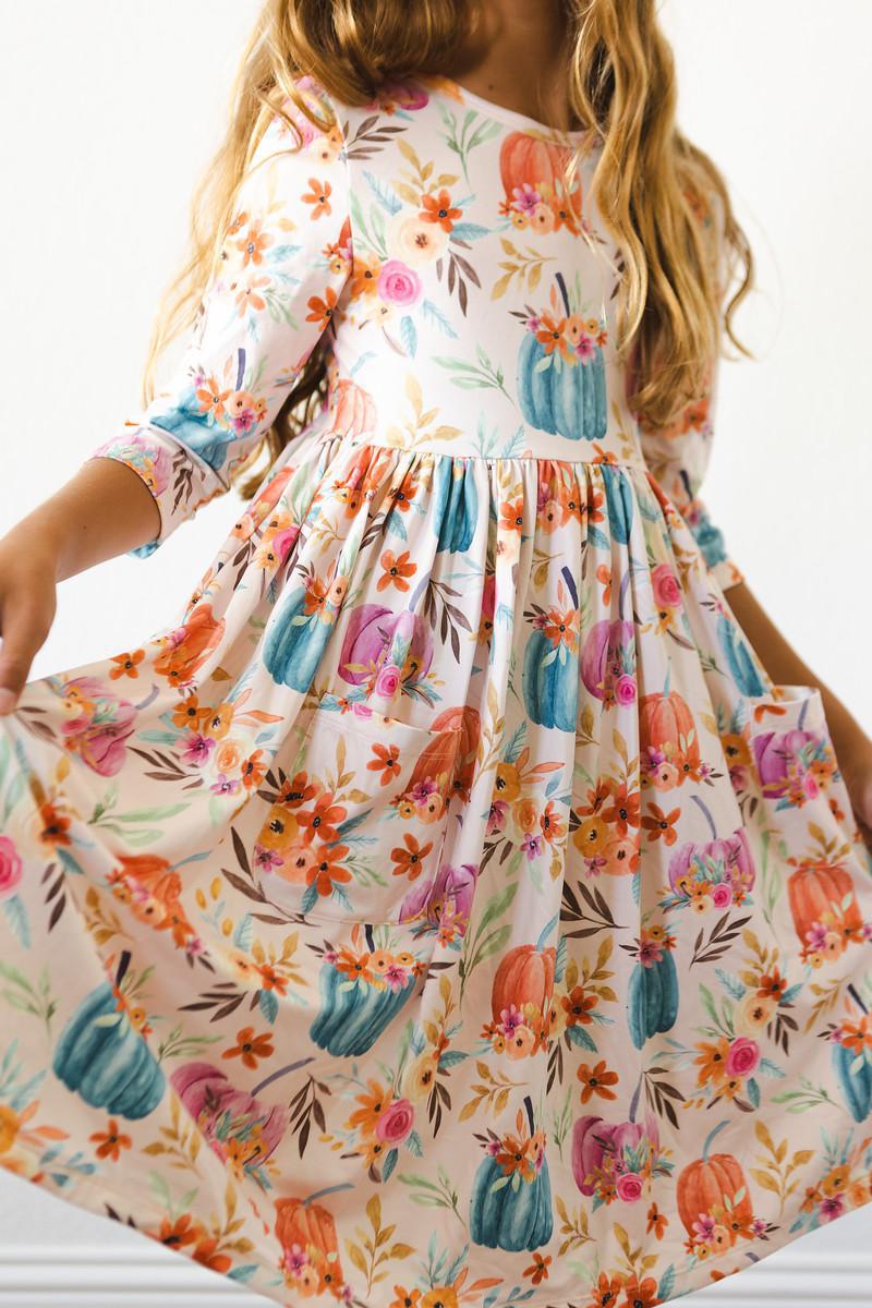 Harvest Blooms 3/4 Sleeve Pocket Twirl Dress Main image