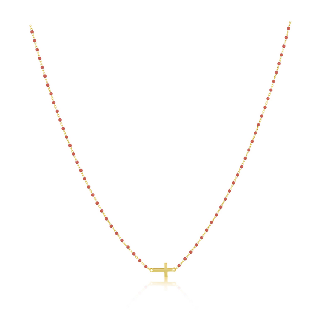Elsa Side Cross Necklace Red Main image