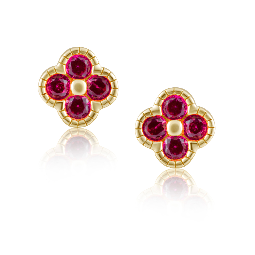 Gracie CZ Clover Studs Pink Sapphire Main image
