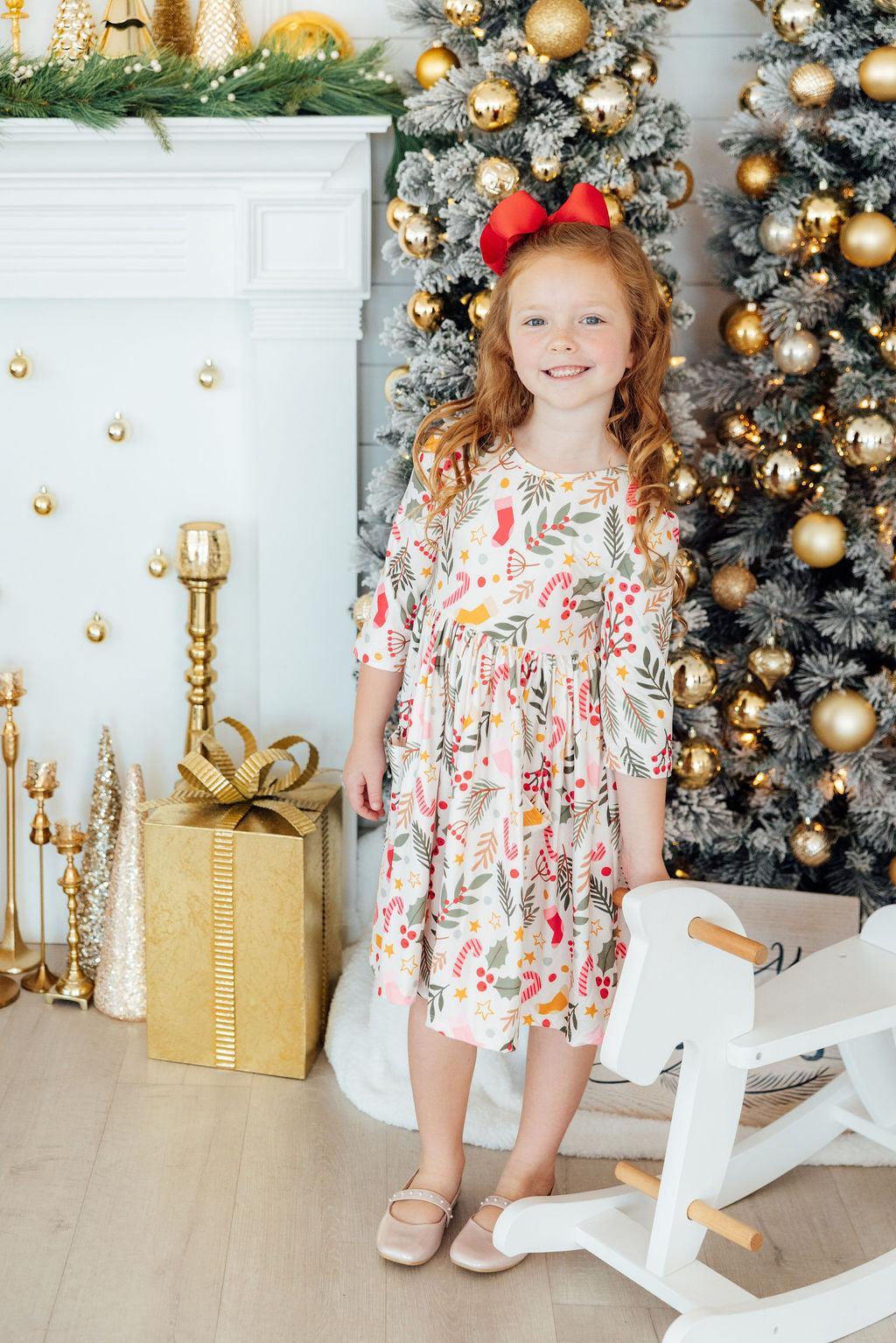 Holly Jolly Christmas 3/4 Sleeve Pocket Twirl Dress Secondary image
