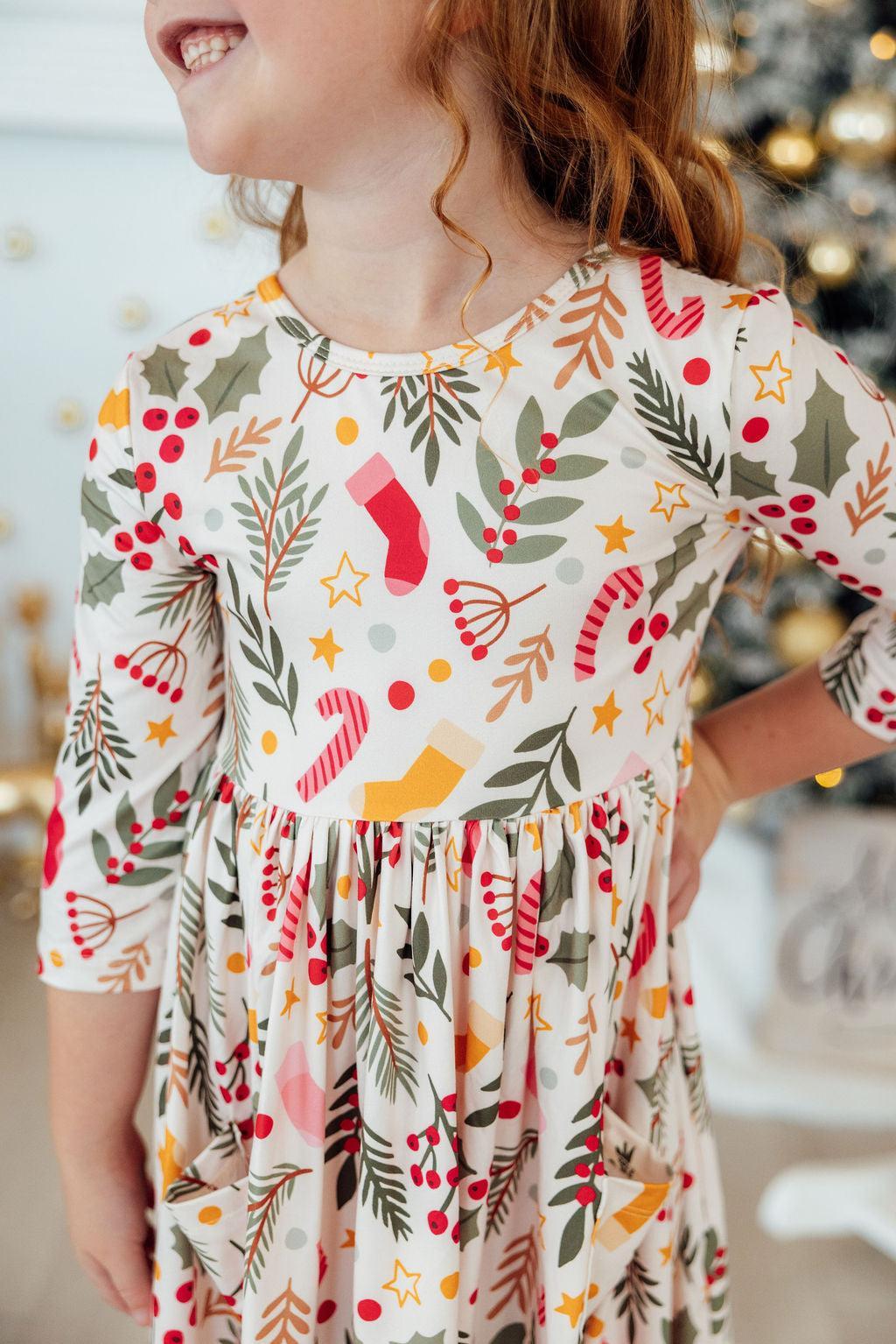 Holly Jolly Christmas 3/4 Sleeve Pocket Twirl Dress Main image