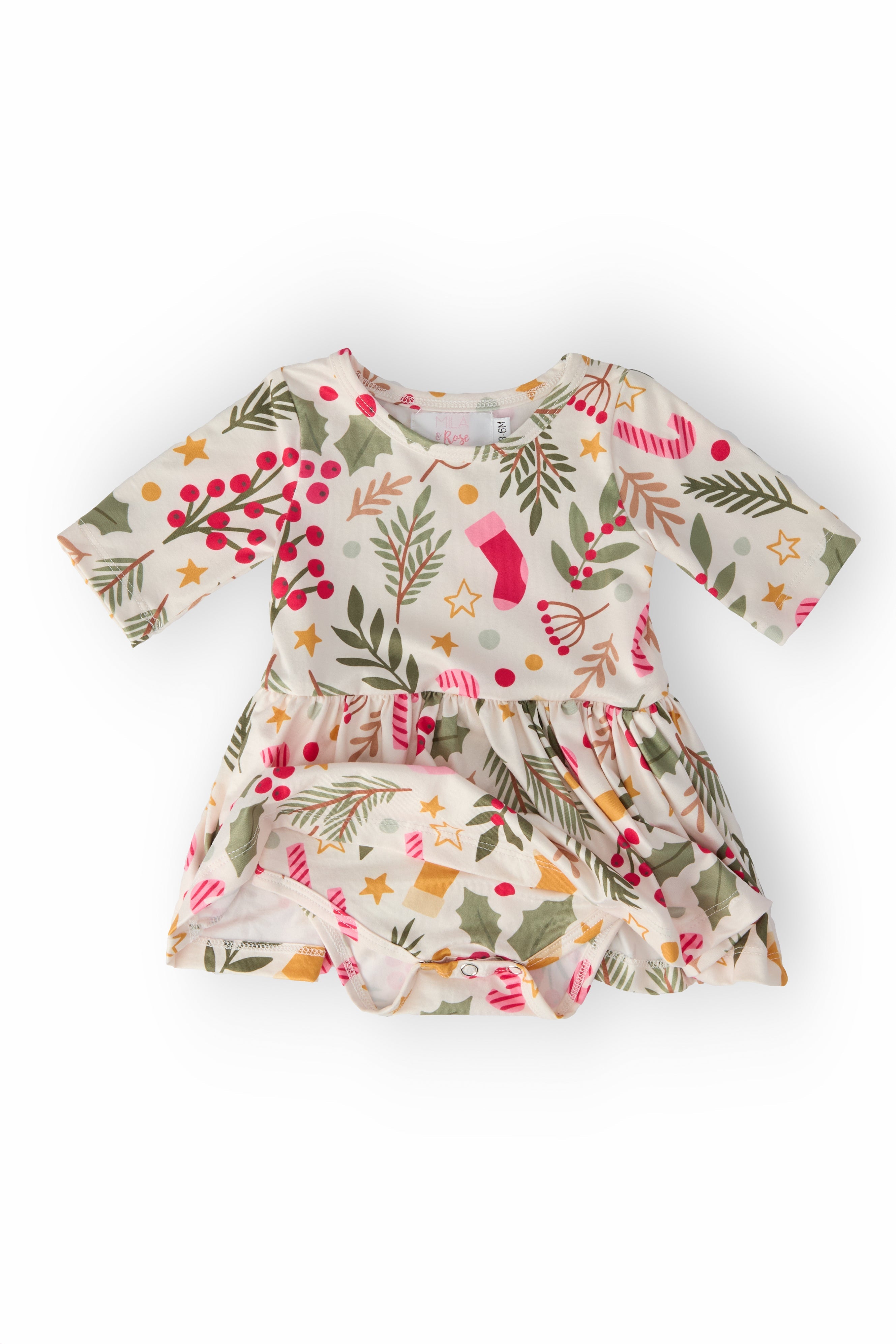 Holly Jolly Christmas 3/4 Sleeve Twirl Bodysuit Secondary image