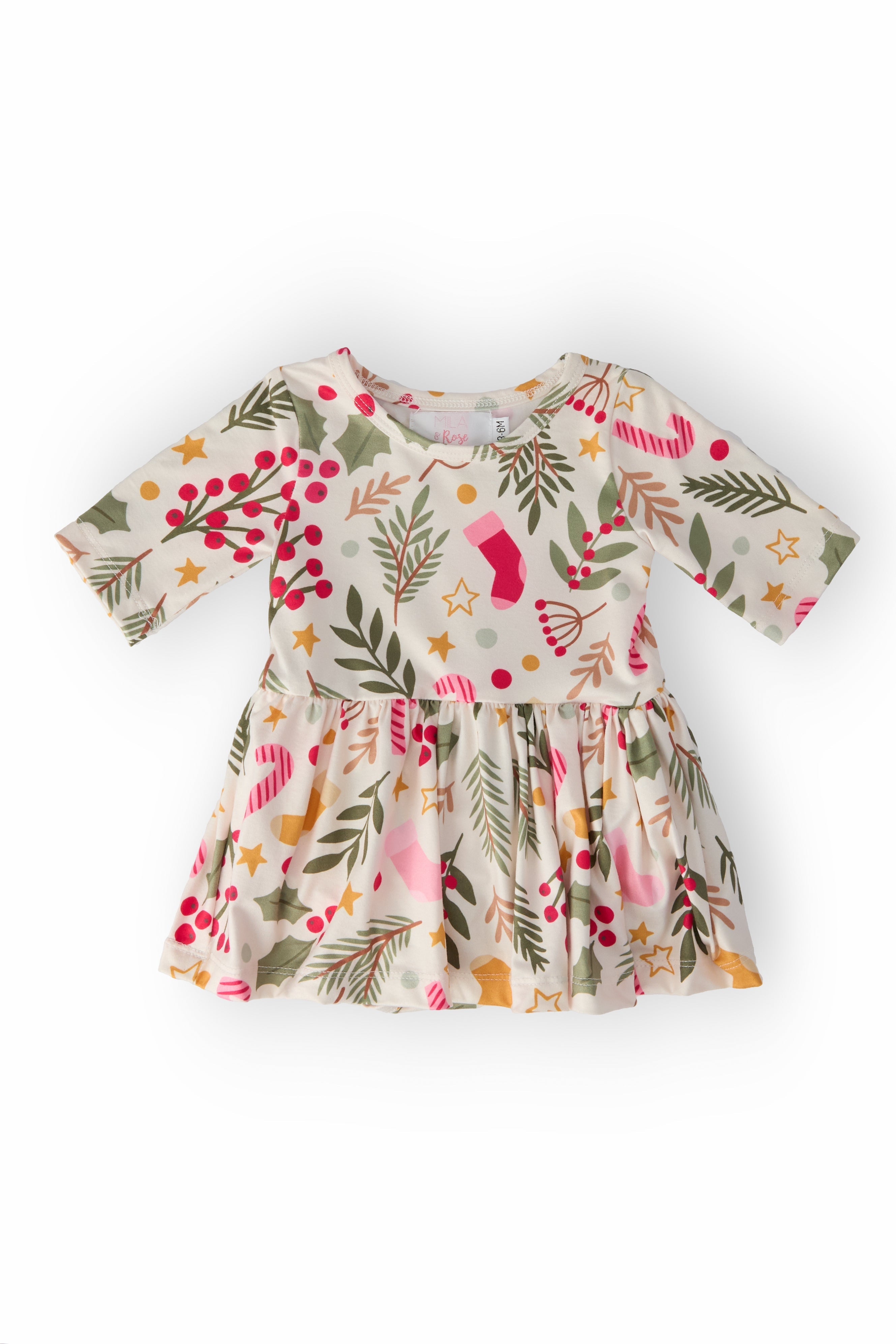 Holly Jolly Christmas 3/4 Sleeve Twirl Bodysuit Main image