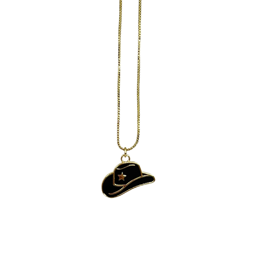 Black Enamel Cowboy Hat Necklace Main image