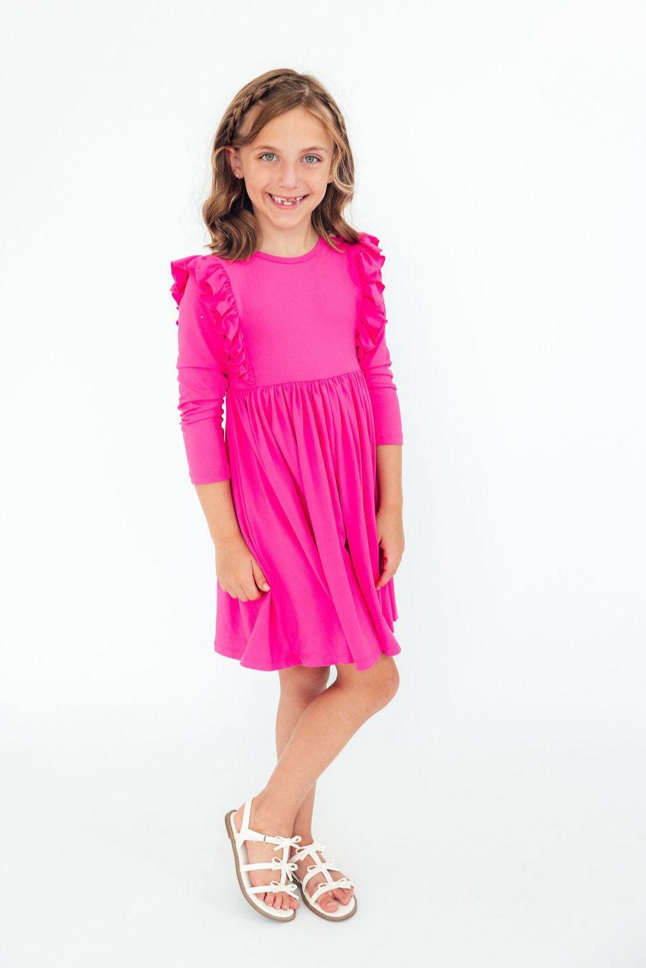 Hot Pink L/S Ruffle Twirl Dress Secondary image