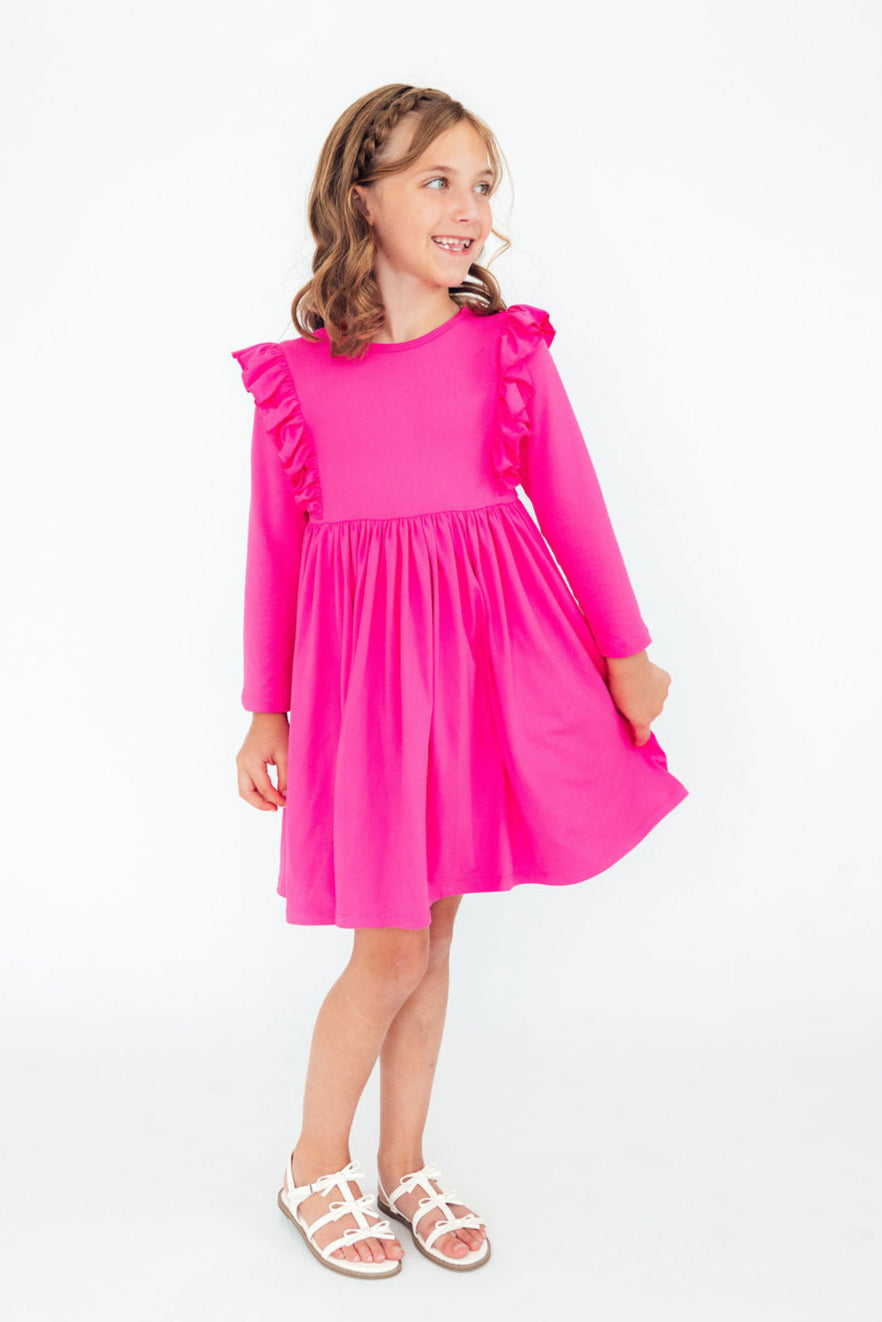 Hot Pink L/S Ruffle Twirl Dress Main image