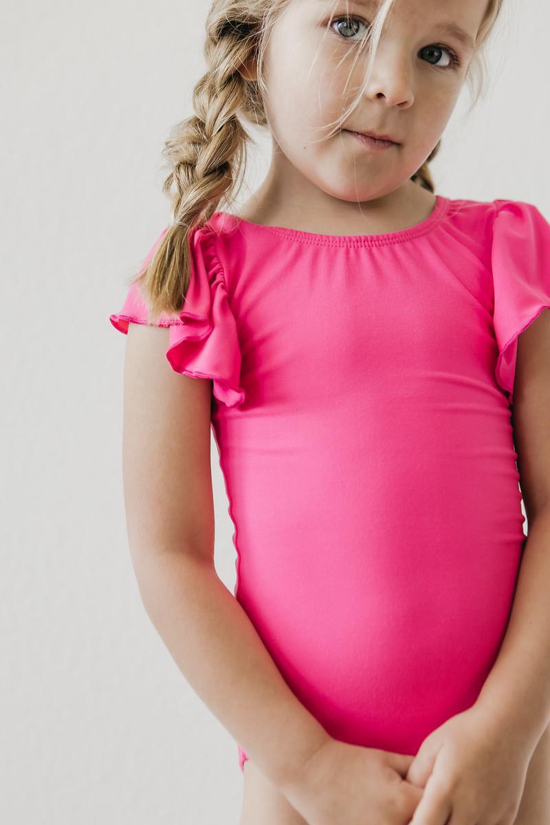 Hot Pink S/S Flutter Sleeve Leotard Secondary image