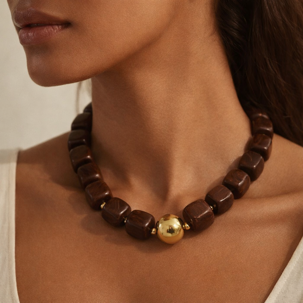 Pebbles Mocha Beaded Necklace Secondary image