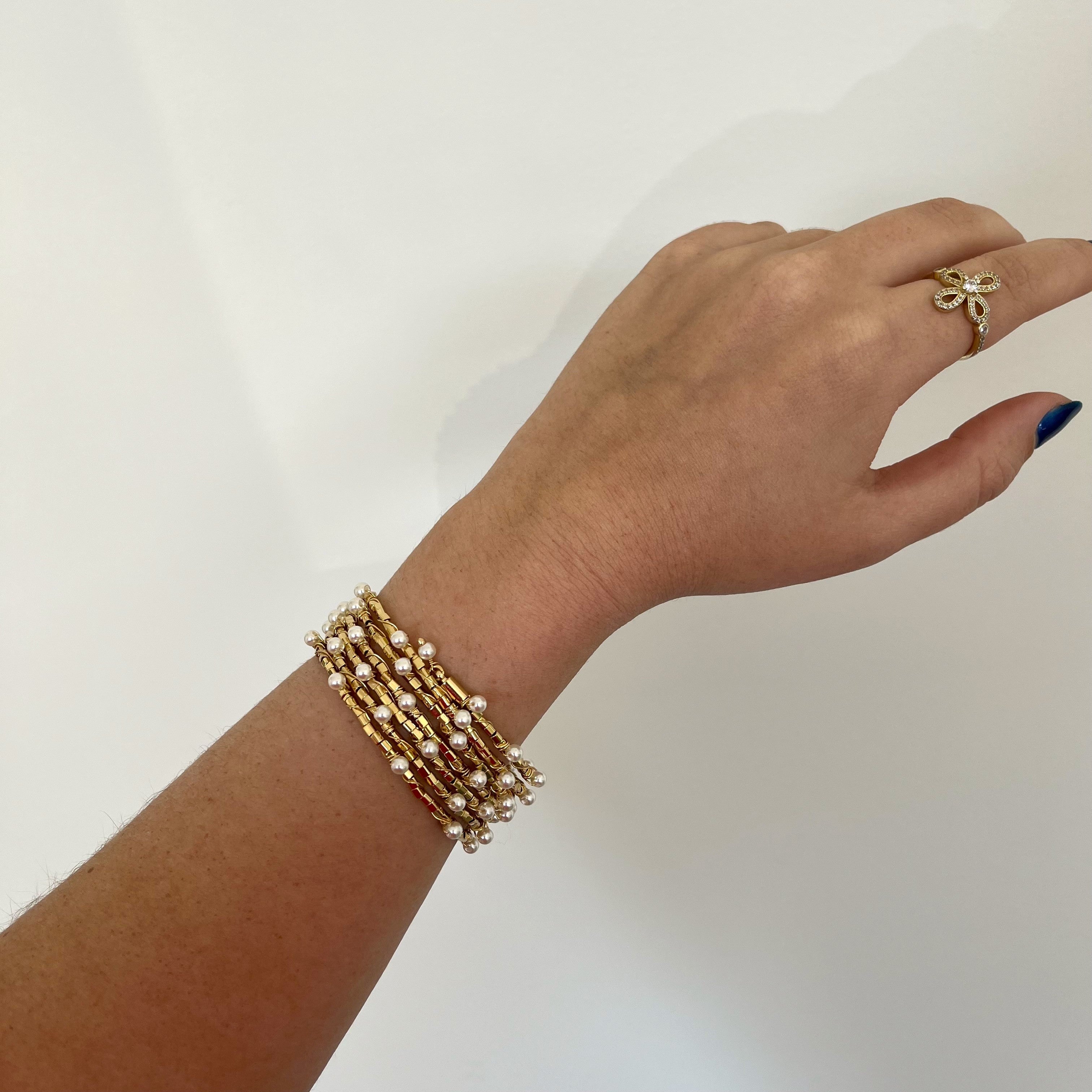 Blake Pearl Wrap Bracelet - 6 Rows Secondary image