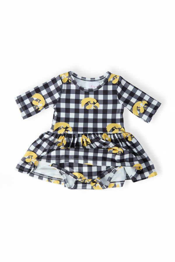 Iowa Plaid Tigerhawk 3/4 Sleeve Twirl Bodysuit
