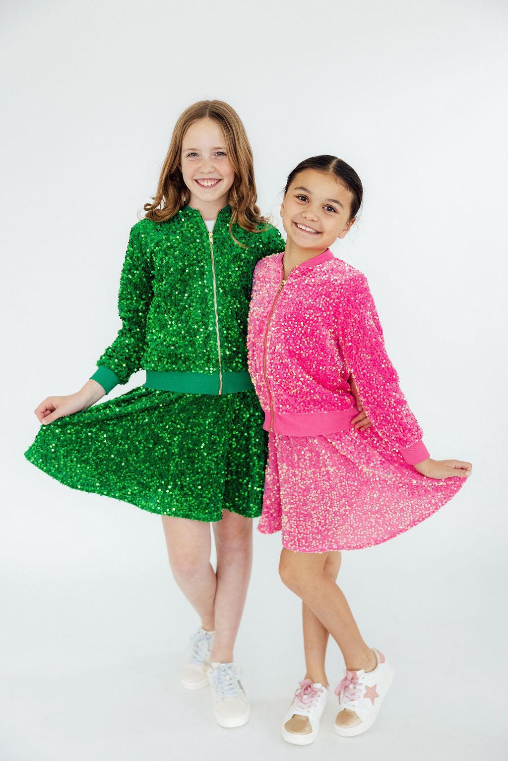 Kelly Green Velvet Sequin Twirl Skort Secondary image