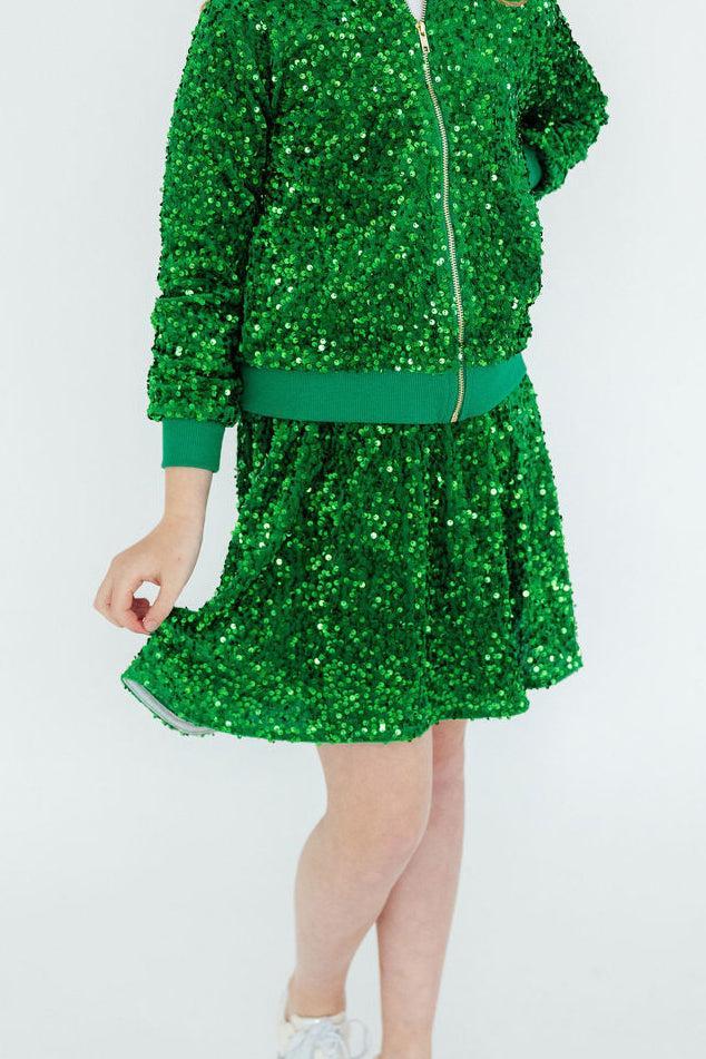 Kelly Green Velvet Sequin Twirl Skort Main image