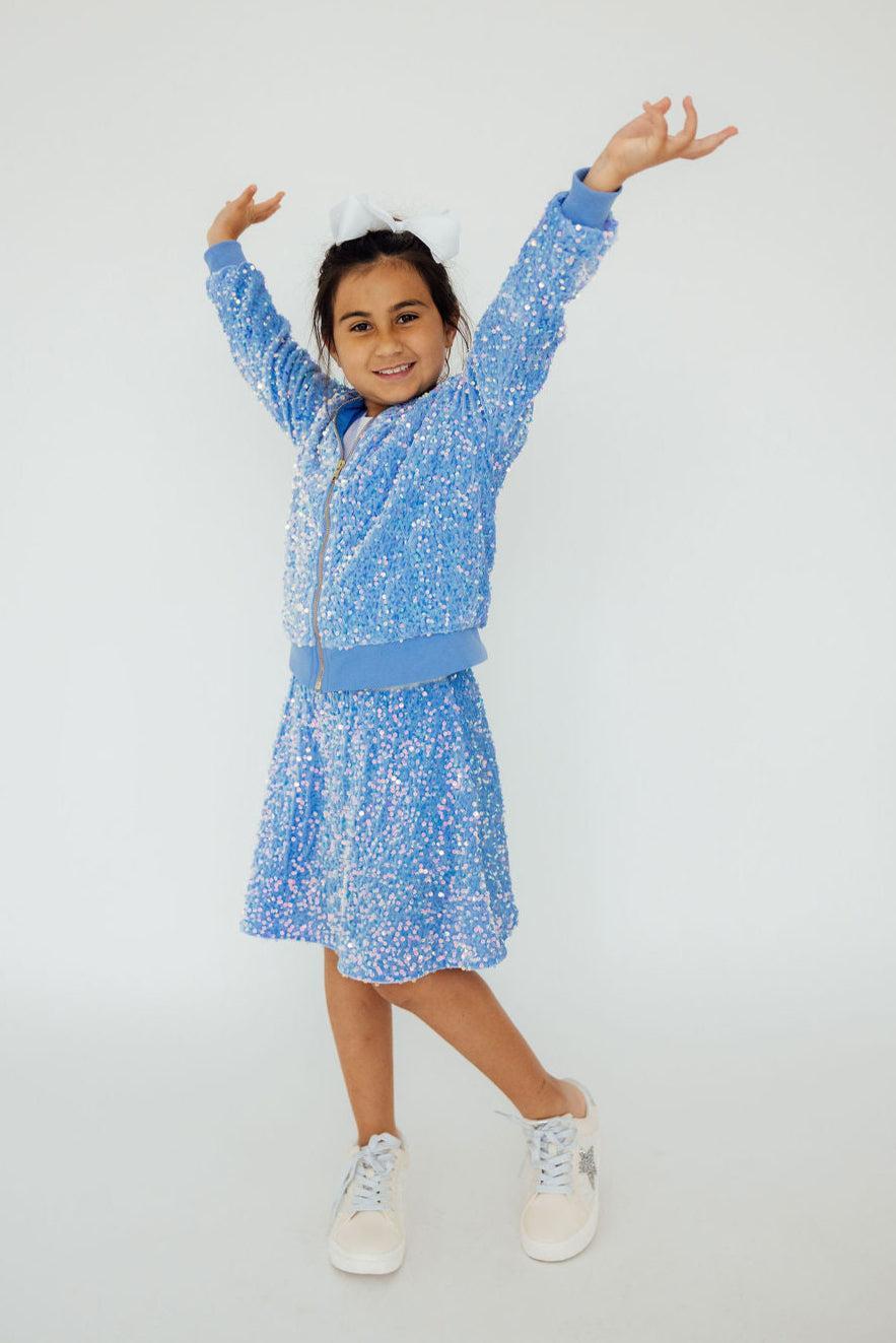 Light Blue Velvet Sequin Twirl Skort Secondary image
