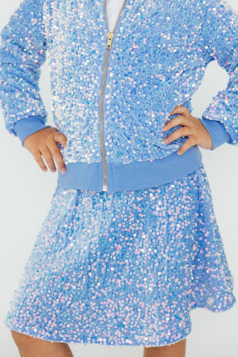 Light Blue Velvet Sequin Twirl Skort Main image