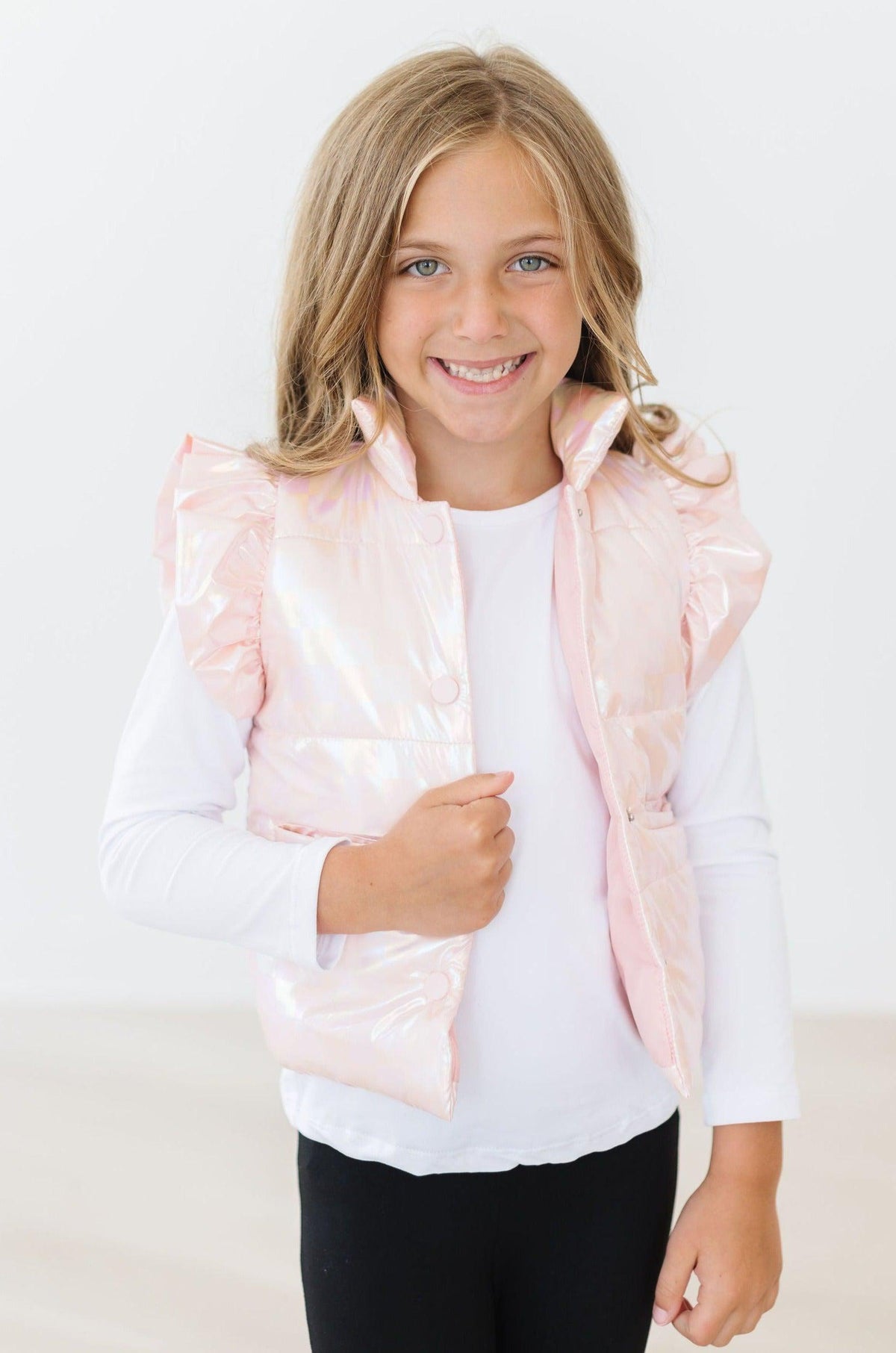 SALE Light Pink Checker Puffer Vest Main image