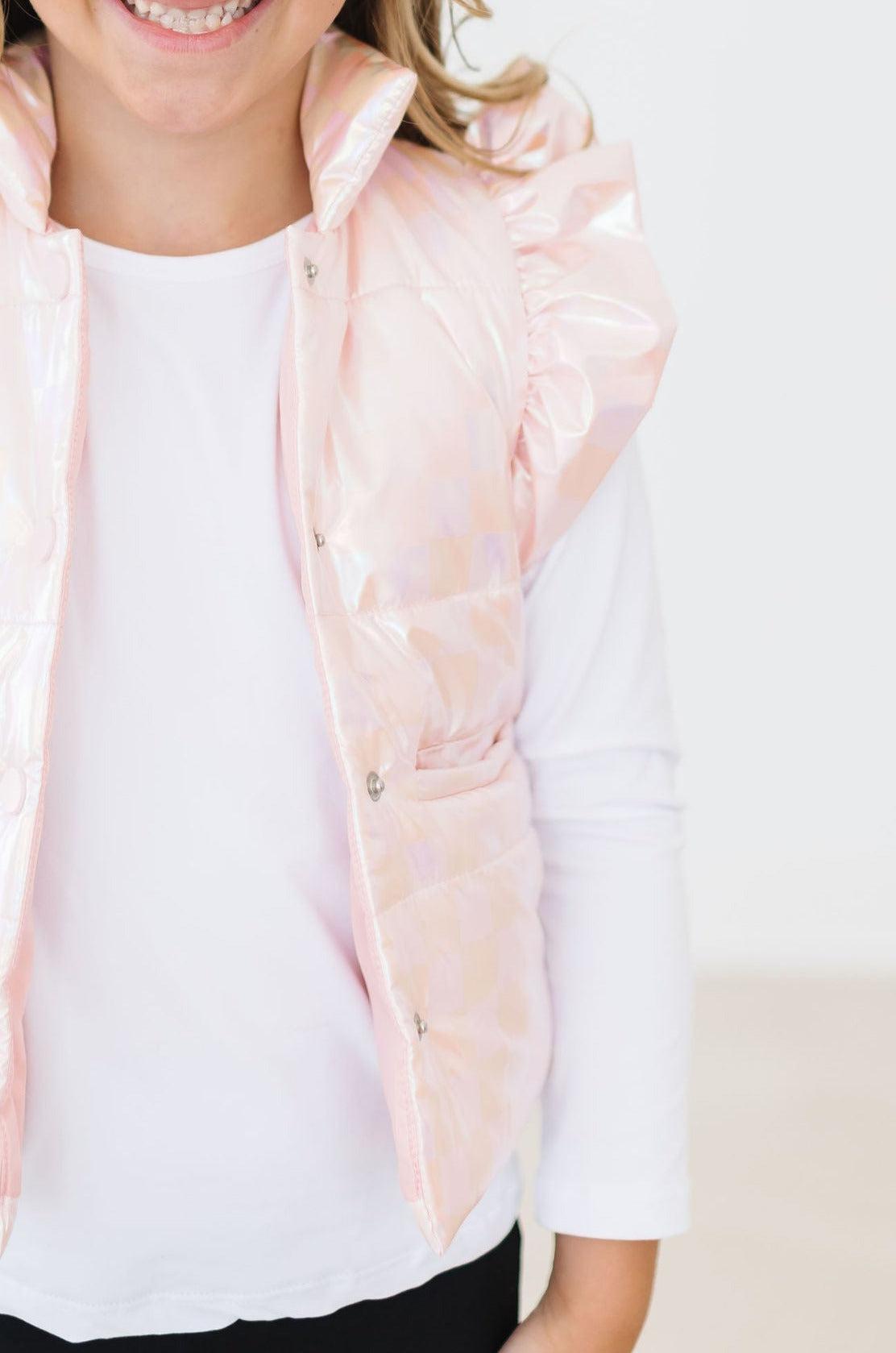 SALE Light Pink Checker Puffer Vest Secondary image