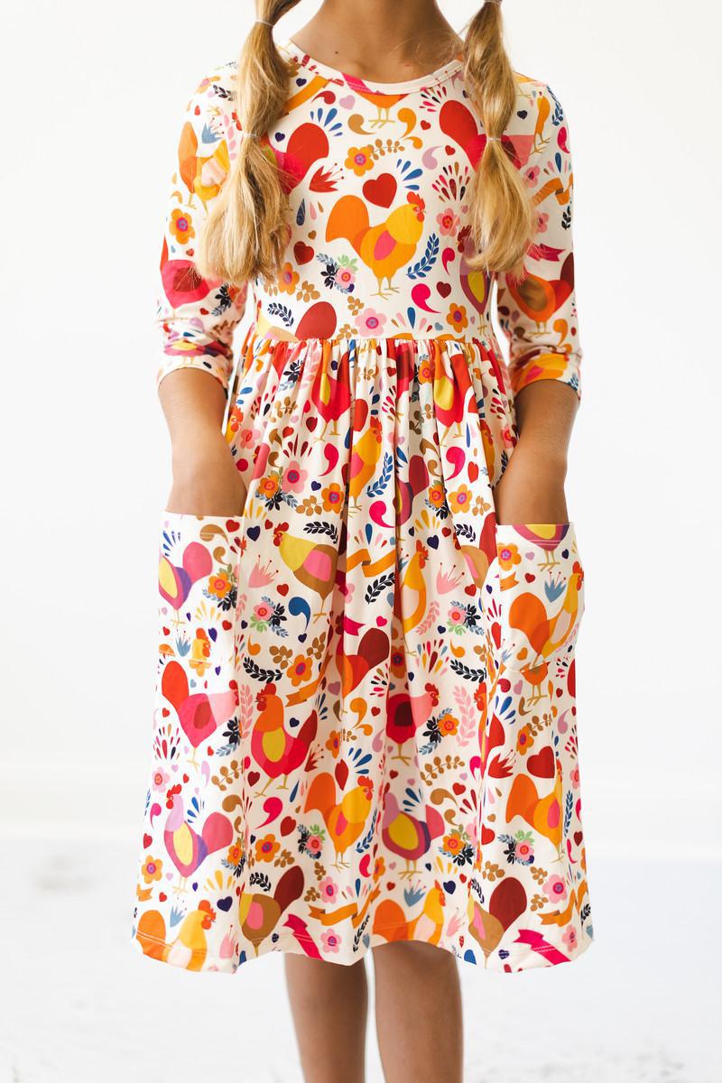 Little Red Hen 3/4 Sleeve Pocket Twirl Dress Main image