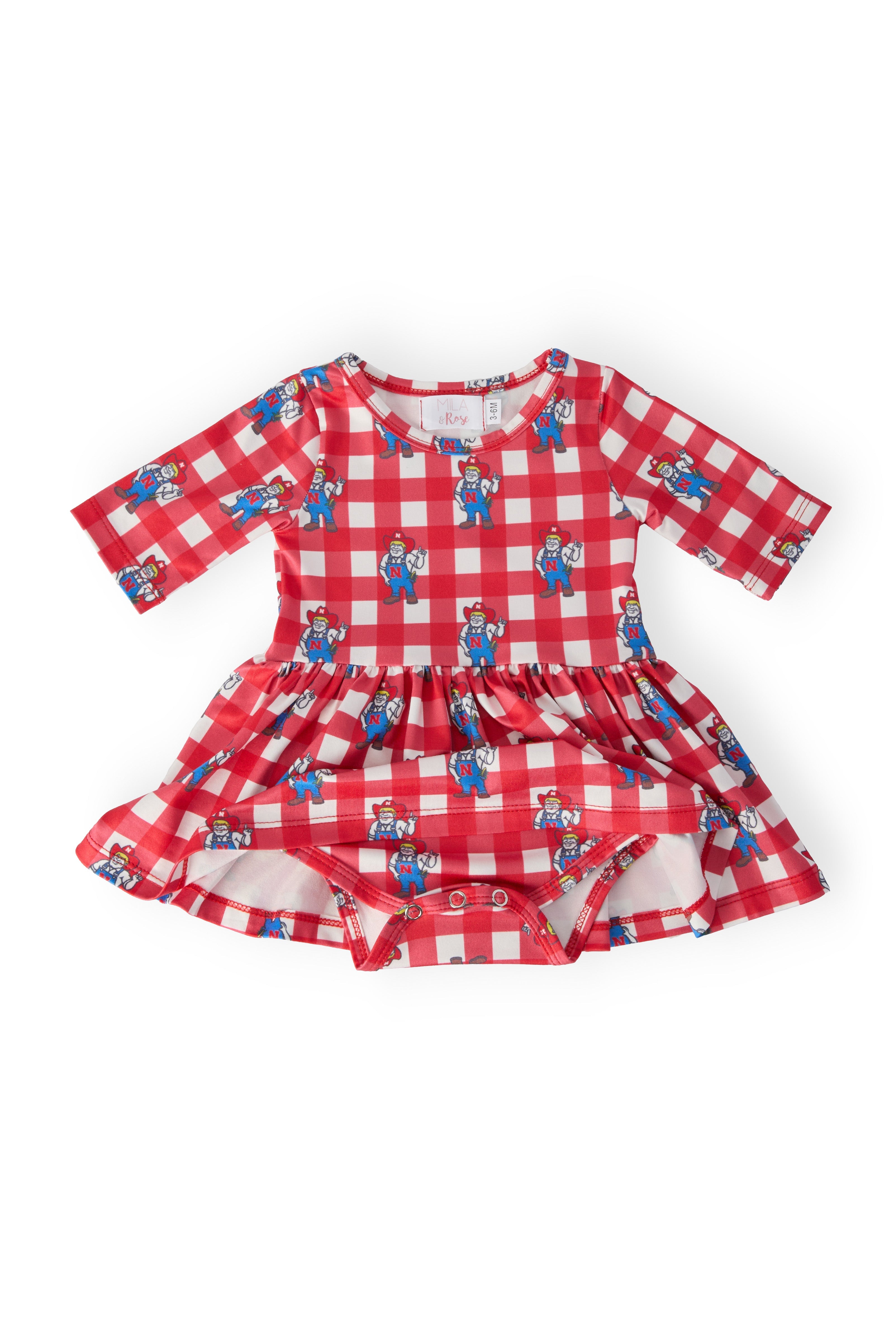 Nebraska Plaid Herbie Husker 3/4 Sleeve Twirl Bodysuit Secondary image