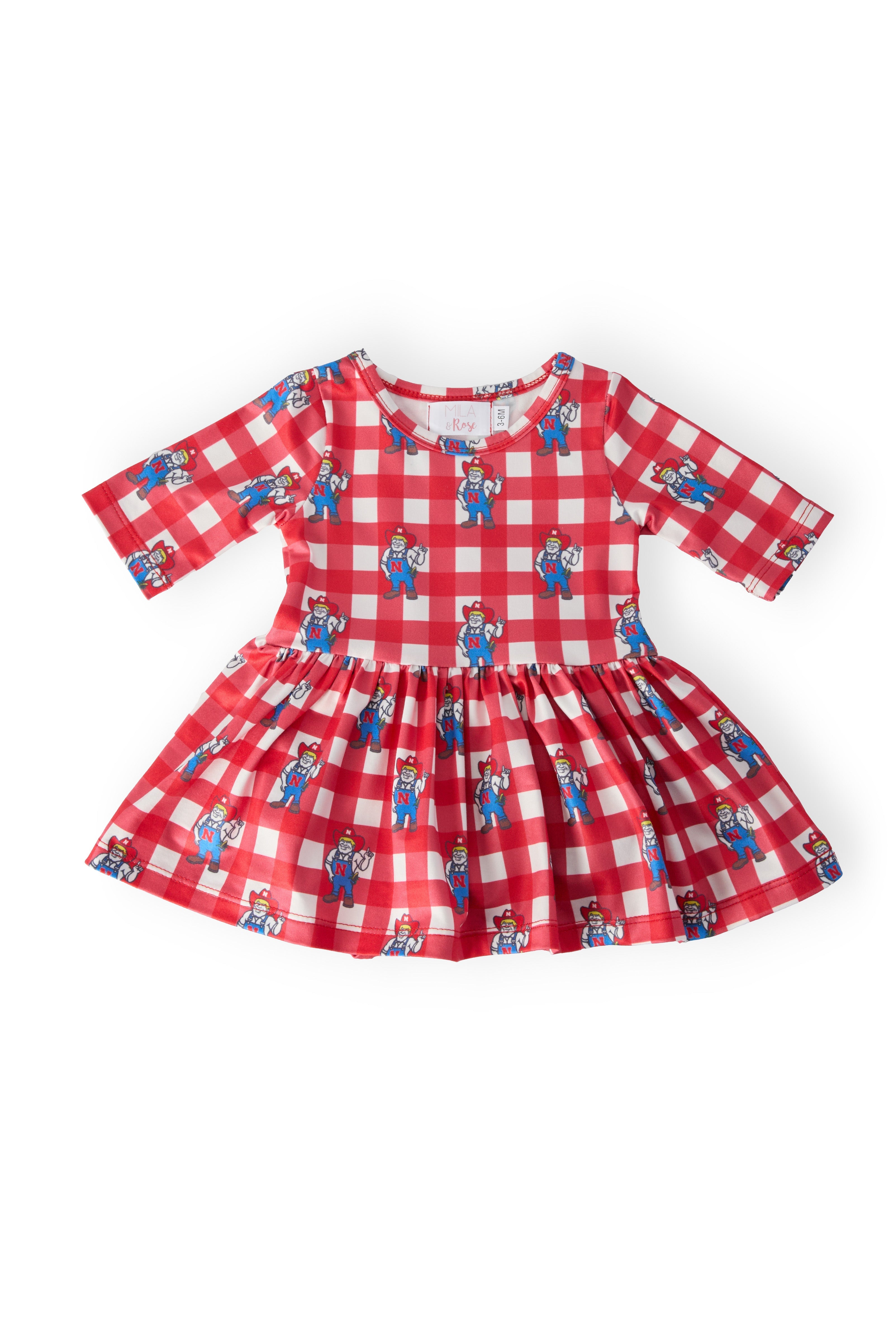 Nebraska Plaid Herbie Husker 3/4 Sleeve Twirl Bodysuit Main image